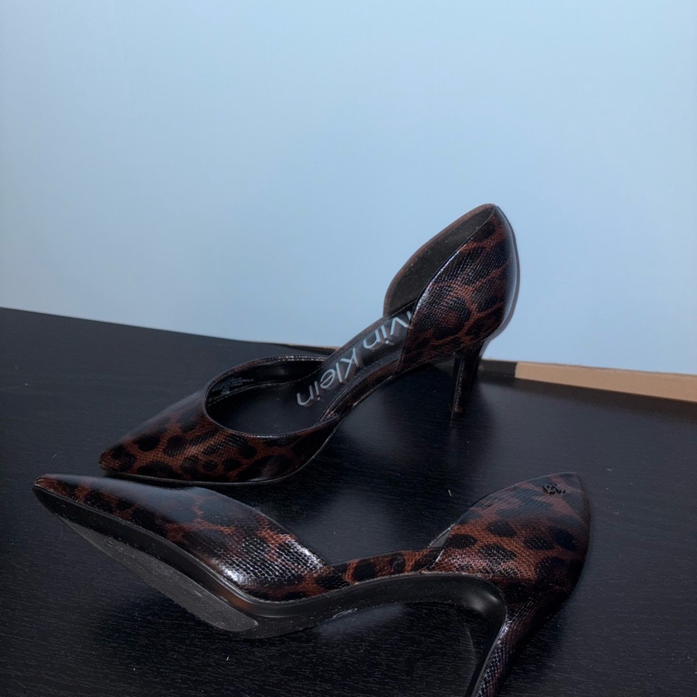 Calvin Klein Leopard-Print Brown Pointed-Toe Pumps